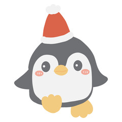 Cute cartoon Penguin with santa hat happy Christmas new year animal illustration for kids book