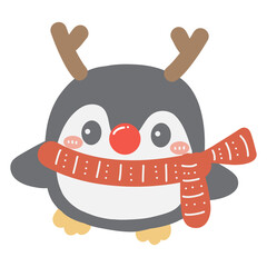 Cute cartoon penguin reindeer characters for Merry Christmas New year party illustration 