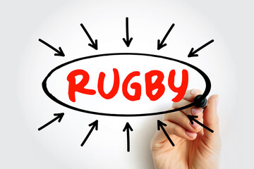 Rugby text with arrows, sport concept for presentations and reports