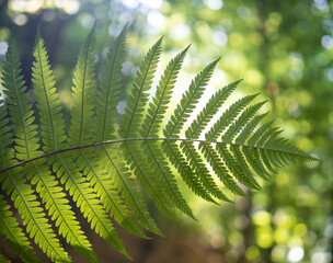 fern leaves in forest in sunshine.