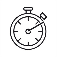 Stopwatch pictogram. Timer icon. Watch symbol. Flat minimal graphic design. Outline black stroke vector. Fast time ticking. Deadline illustration.