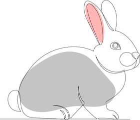 cute rabbit drawing by one continuous line, isolated