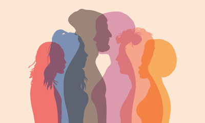Cooperative and collaborative group of multi-ethnic colleagues and co- workers. Teamwork partnership organization. Flat character of diversity on people side.
