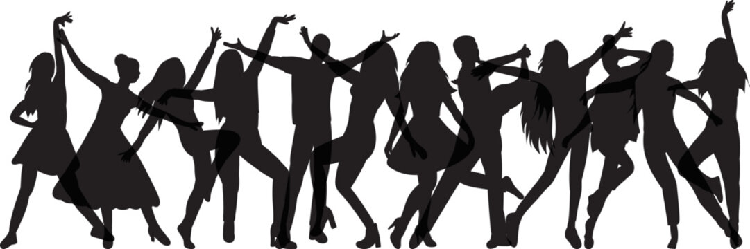 crowd dancing people silhouette isolated vector