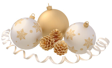 Gold christmas balls with ribbon