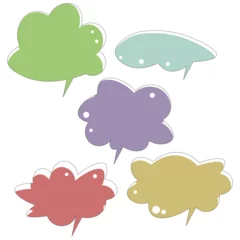 Schilderijen op glas Set of color speech bubbles. Cartoon Vector illustration. Isolated on transparent white background. Hand draw style, dialog clouds © Alla
