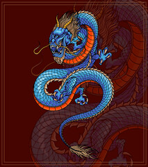 Asian dragon classic tattoo circular illustration
