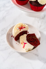 Red Velvet Cupcakes with White Chocolate Ganache Frosting