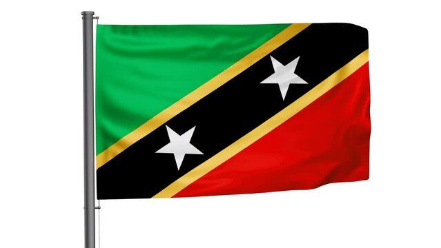 Saint Kitts and Nevis flag waving in the wind looped video, with alpha mask