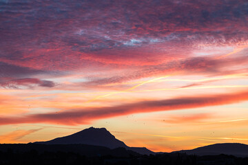 the Sainte Victoire mountain in the light of a cloudy autumn morning