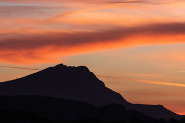 the Sainte Victoire mountain in the light of a cloudy autumn morning