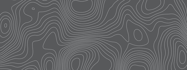 Black and white wavy abstract topographic map contour, lines Pattern background. Topographic map and landscape terrain texture grid. Wavy banner and color geometric form. Vector illustration.