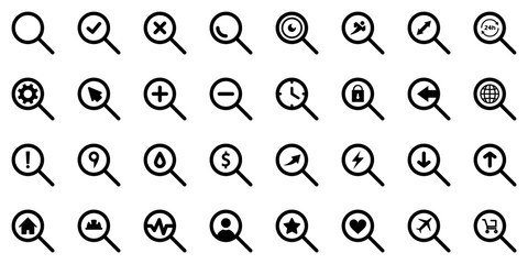 Conjunto de iconos de búsqueda. Colección de iconos de lupa. Buscar. Ilustración vectorial