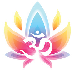 Lotus sacral flower with OM mantra vector illustration. Spiritual symbol.