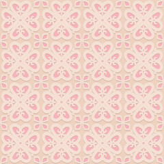 Pink beige embossed pattern in arabic style, oriental ornate seamless pattern