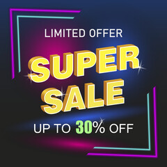 Advertising banner. A sale offer for a store and business with a 30% discount. Vector image, 3d.