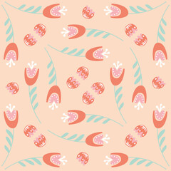 bellflower on pink beige background seamless pattern for textile and wrapping paper design, vector eps illustration