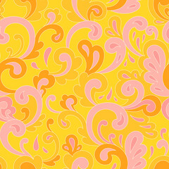 Retro psychedelic hippie design for package, branding, textile, stationery, wraping paper, gift cards, any surface. Abstract vintage fashion print. Old style groovy 60s 70s vector seamless pattern.