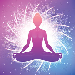 Fototapeta na wymiar Meditating woman in lotus pose. Yoga illustration.