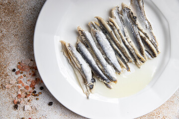 sardines fish fillet anchovy seafood healthy meal food snack on the table copy space food background