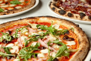 Close up shot of new york style pizza