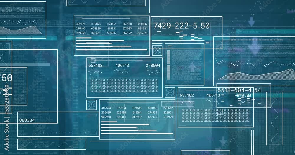 Poster animation of digital interface and data processing over blue background