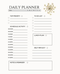 Daily planner printable template.Schedule,notes for the day. 