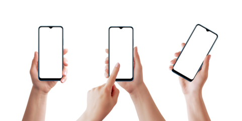 Phone mockup in different woman hands isolated PNG transparent