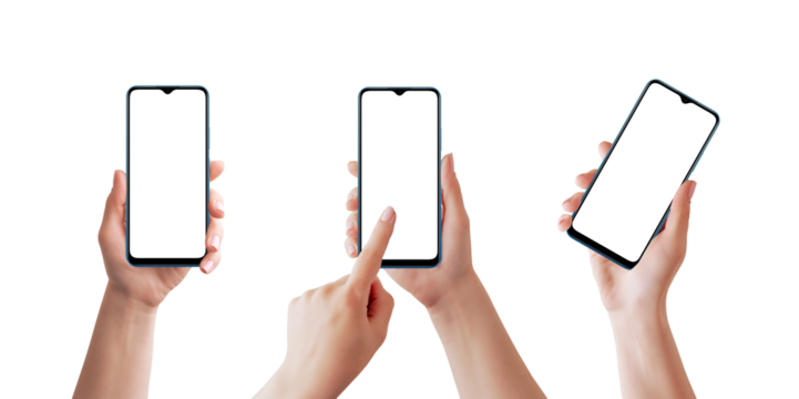 Phone mockup in different woman hands isolated PNG transparent