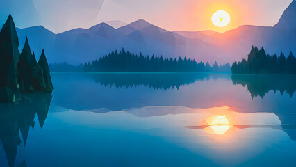 Artistic concept painting of a low poly landscape , background 3d illustration.