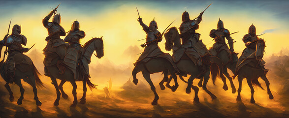 Fototapeta na wymiar Artistic concept painting of a medieval army on the battlefield , background illustration.