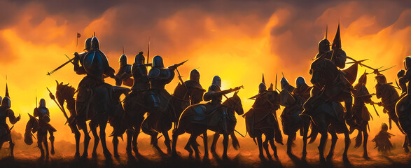 Artistic concept painting of a medieval army on the battlefield , background illustration.