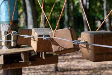 The bridges, ropes and ladders of the Adventure Park are designed for beginners among the tall trees. Adventure climbing in a high ropes course