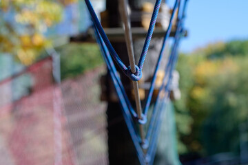 The bridges, ropes and ladders of the Adventure Park are designed for beginners among the tall trees. Adventure climbing in a high ropes course