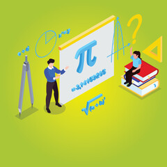 Math lab and school class isometric 3d vector illustration concept for banner, website, illustration, landing page, flyer, etc.