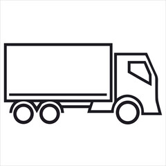 Pictogram of truck. Icon of transportation. Shipping transport illustration. Vehicle logistic commercial business. Black outline vector isolates logo on white background. Car symbol. Cargo automobile