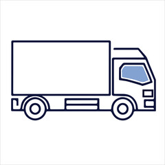 Pictogram of truck. Icon of transportation. Shipping transport illustration. Vehicle logistic commercial business. Black outline vector isolates logo on white background. Car symbol. Cargo automobile