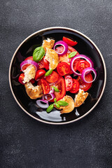 tomato salad panzanella dried bread, onion vegetablehealthy meal food snack diet on the table copy space food background  