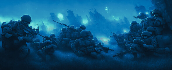 Artistic concept painting of a soldiers on battlefield, background illustration.