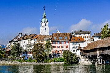 Olten, Stadt, Stadtturm, Aare, Fluss, Alte Brücke, Holzbrücke, Altstadt, Aareufer, historische...