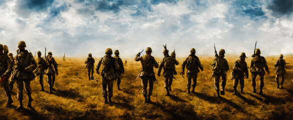 Artistic concept painting of a soldiers on battlefield, background illustration.