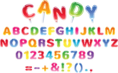 Colorful hard candy abc vector illustration. Sweets letters design.