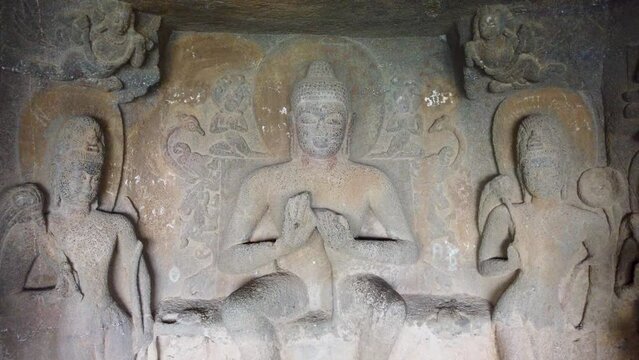 Idol Sculpture At Pandavleni Buddhist Caves In Nasik, Maharashtra, India. Zoom out