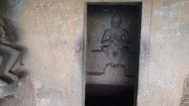 Pandavleni Buddhist Caves With Historical Buddha Statue In Nasik, Maharashtra, India. Zoom In