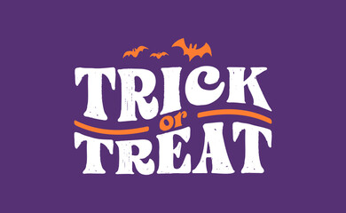 Trick or Treat lettering design with flying bats. Halloween card or banner spooky design.