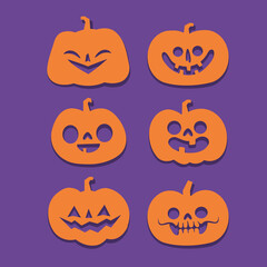 Set of Halloween carved pumpkins. Flat style, vector cute spooky design.