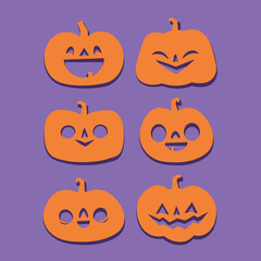 Set of Halloween carved pumpkins. Flat style, vector cute spooky design.