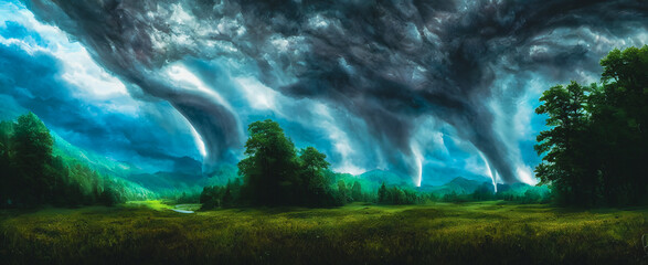 Fototapeta na wymiar Artistic concept painting of a thunderstorm landscape , background illustration.