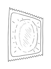 VECTOR BLACK AND WHITE CONTOUR ILLUSTRATION OF A CONDOM