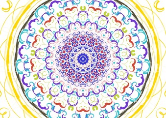 Abstract graphic with a white background in a horizontal position with many colors in a half circle.